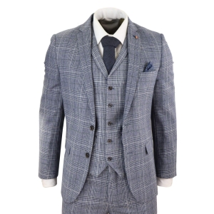 Harry Brown – Men’s Grey-Blue Prince of Whales 3 Piece Suit