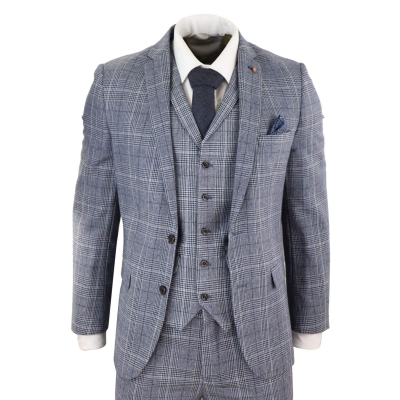 Harry Brown - Men's Grey-Blue Prince of Whales 3 Piece Suit