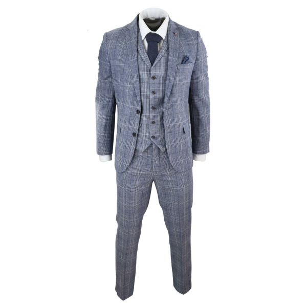 Harry Brown - Men's Grey-Blue Prince of Whales 3 Piece Suit