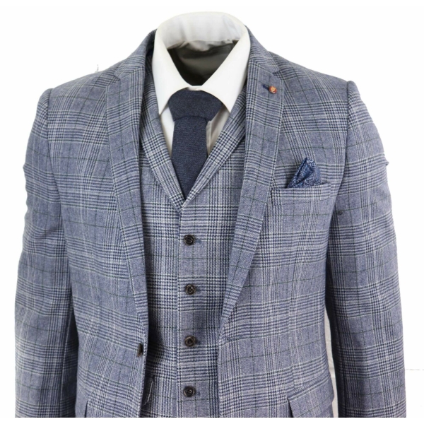 Harry Brown - Men's Grey-Blue Prince of Whales 3 Piece Suit