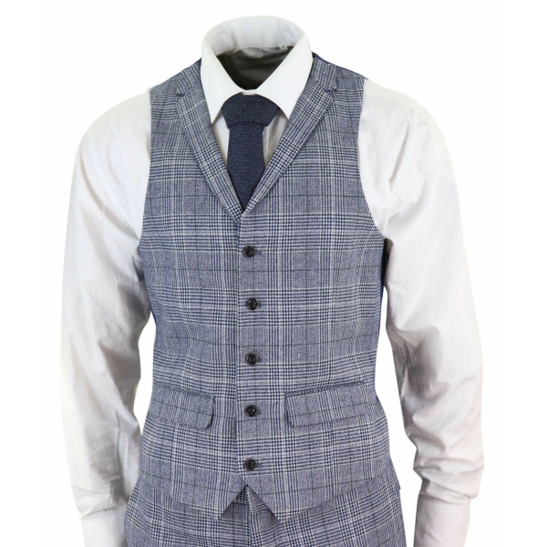 Harry Brown - Men's Grey-Blue Prince of Whales 3 Piece Suit