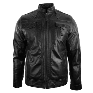 Real Leather Jacket Biker Style Vintage Black Zipped Design Casual Fitted for Men