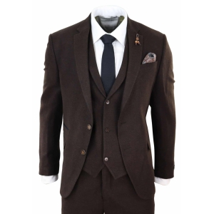 Brown Herringbone Tweed 3 Piece Suit