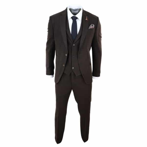 Brown Herringbone Tweed 3 Piece Suit