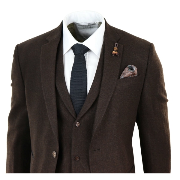 Brown Herringbone Tweed 3 Piece Suit