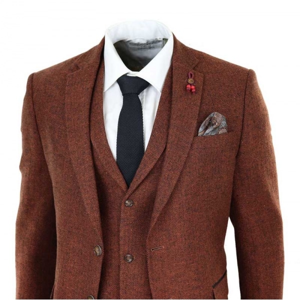 Rust Herringbone Tweed 3 Piece Suit