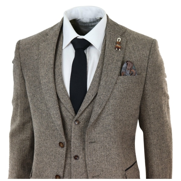 Oak-Brown Herringbone Tweed 3 Piece Suit