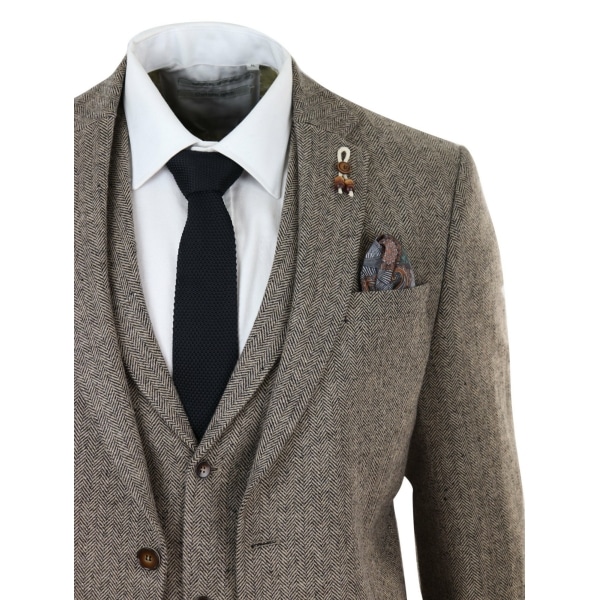 Oak-Brown Herringbone Tweed 3 Piece Suit