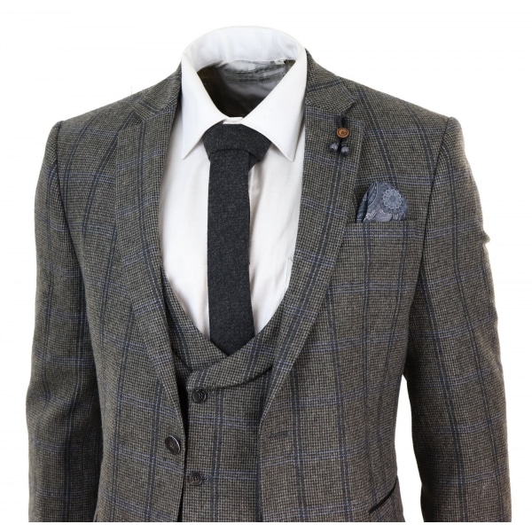 Grey Check 3 Piece Tweed Suit