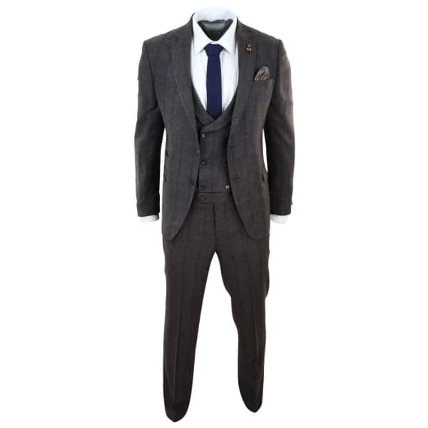 Brown Check 3 Piece Tweed Suit