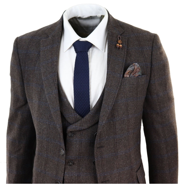 Brown Check 3 Piece Tweed Suit