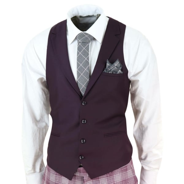 Mens 3 Piece Plum/Purple Check 3 Piece Suit