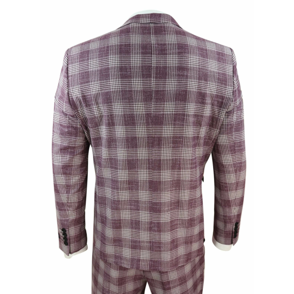 Mens 3 Piece Plum/Purple Check 3 Piece Suit