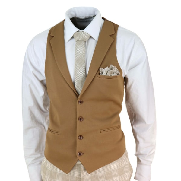 Mens Cream-Tan Check 3 Piece Suit