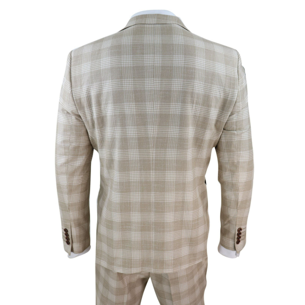 Mens Cream-Tan Check 3 Piece Suit