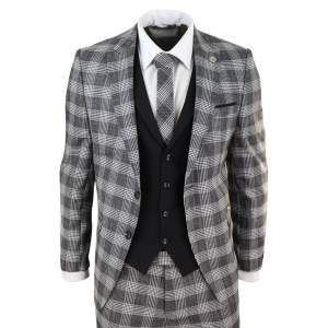 Mens Grey – Black Check 3 Piece Suit