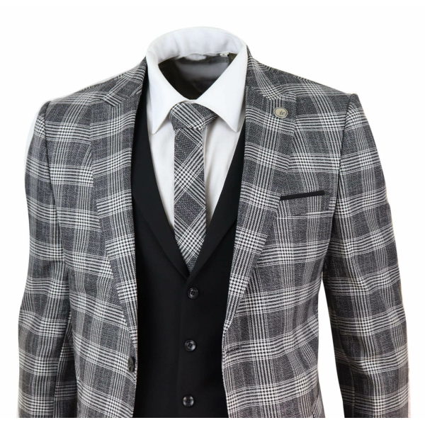 Mens Grey - Black Check 3 Piece Suit