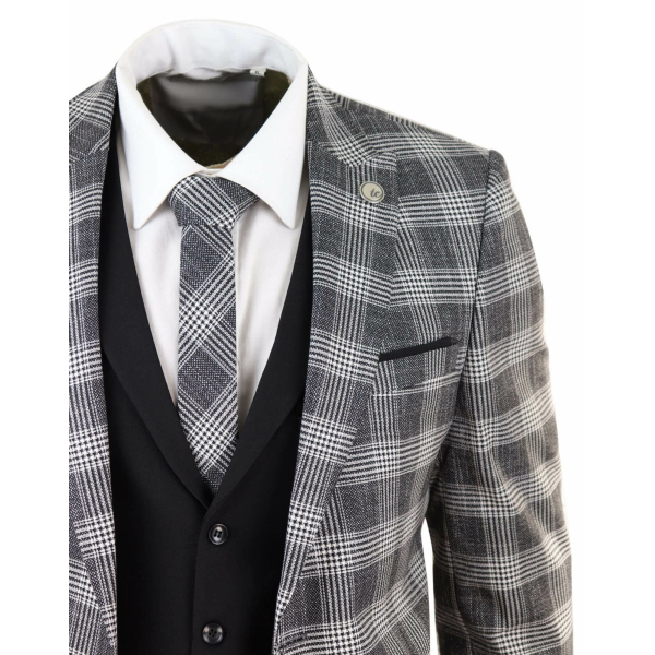 Mens Grey - Black Check 3 Piece Suit