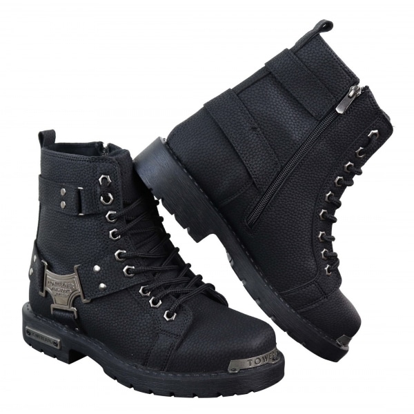 Mens Black Rugged PU Leather Boots