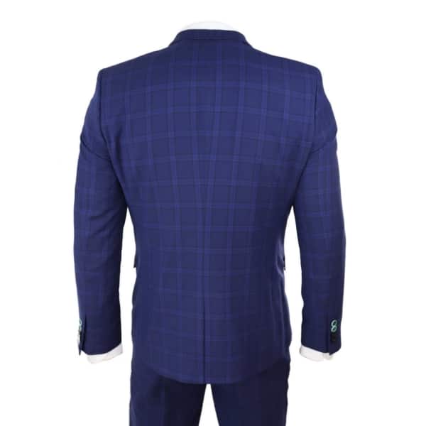 Mens Navy Check 3 Piece Wedding Suit