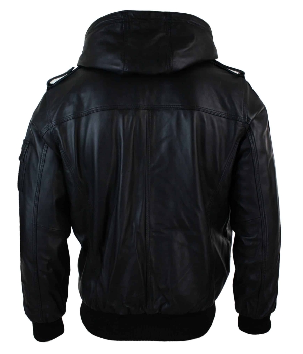 Infinity 661 Mens Real Napa LeatherJacket Hooded Black Slim Fit Bomber