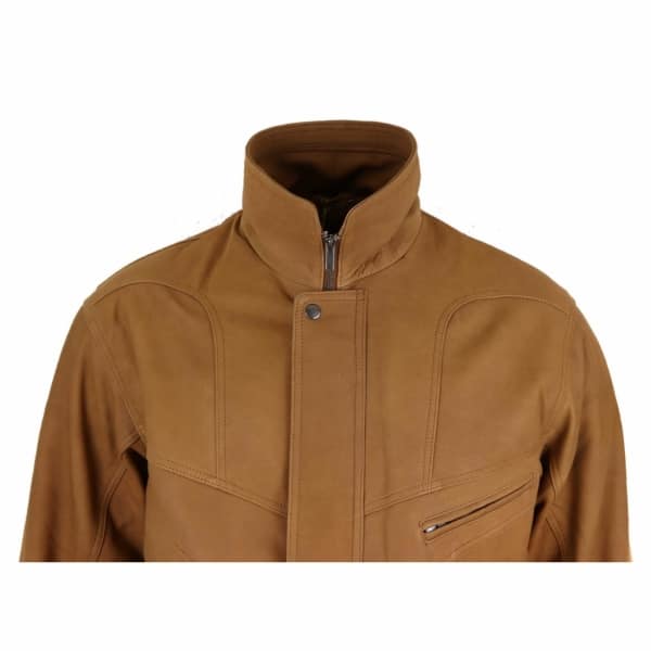 Mens Classic Nubuck Leather Bomber Jacket - Tan