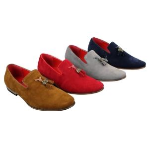 Mens Suede Leather PU Slip On Driving Shoes Loafers Tassel Red Grey Blue Brown Black