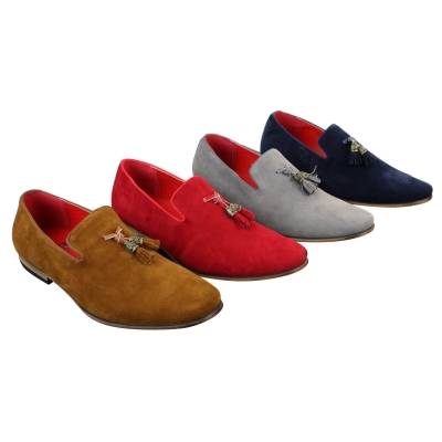 Mens Suede Leather PU Slip On Driving Shoes Loafers Tassel Red Grey Blue Brown Black