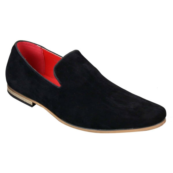 Mens Suede Leather PU Slip On Shoes Loafers Black Smart Casual