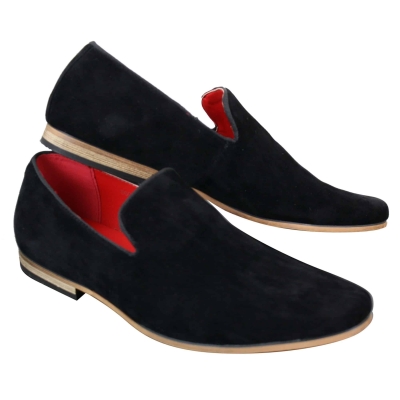 Mens Suede Leather PU Slip On Shoes Loafers Black Smart Casual