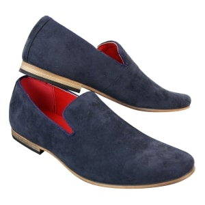 Mens Suede Leather PU Slip On Shoes Loafers Blue Smart Casua