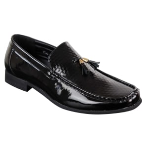 Mens Black Patent Slip-on Tassle Shoes