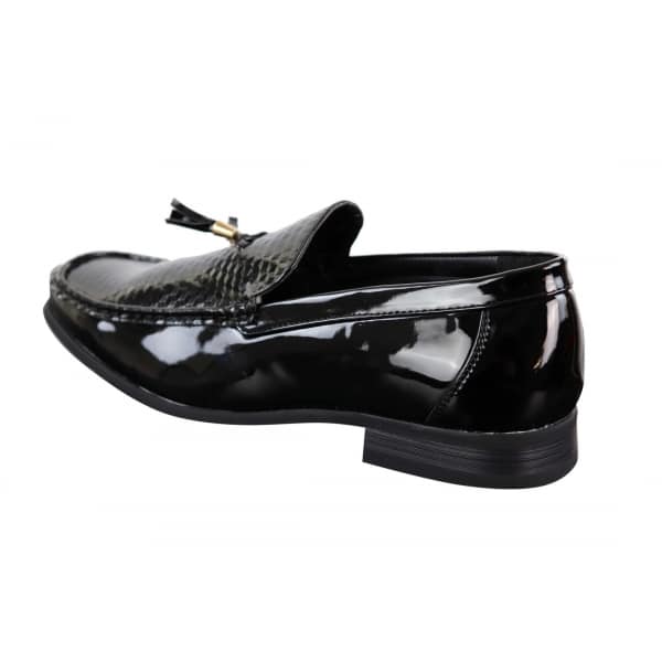 Mens Black Patent Slip-on Tassle Shoes