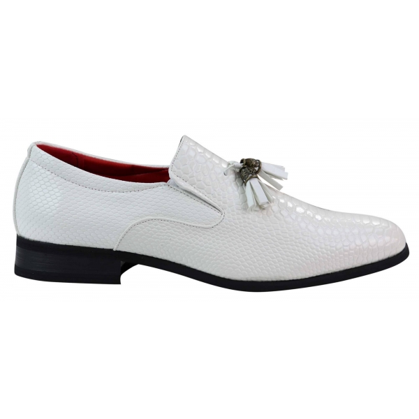 Mens White Snake Skin Style PU Leather Shoes