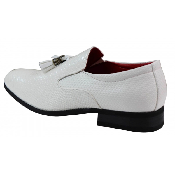 Mens White Snake Skin Style PU Leather Shoes