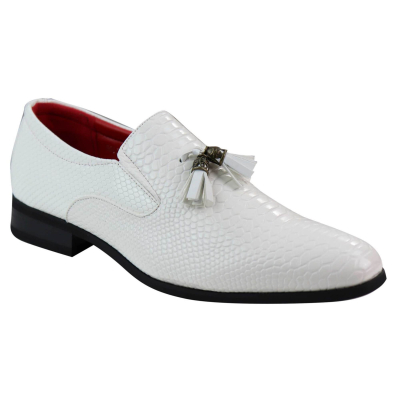 Mens White Snake Skin Style PU Leather Shoes