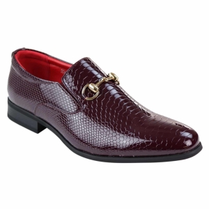 Mens PU Leather Snakeskin Patent Shoes – Wine