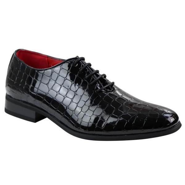 Mens Patent Black Crocodile Style PU Leather Shoes