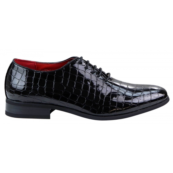 Mens Patent Black Crocodile Style PU Leather Shoes