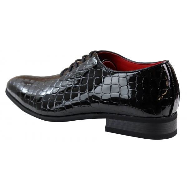 Mens Patent Black Crocodile Style PU Leather Shoes