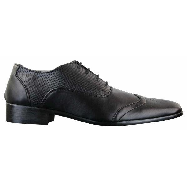 Gio Gino 907001 Mens Black Smart Formal PU Leather Laced Brogues Shoes Gatsby Italian Classic