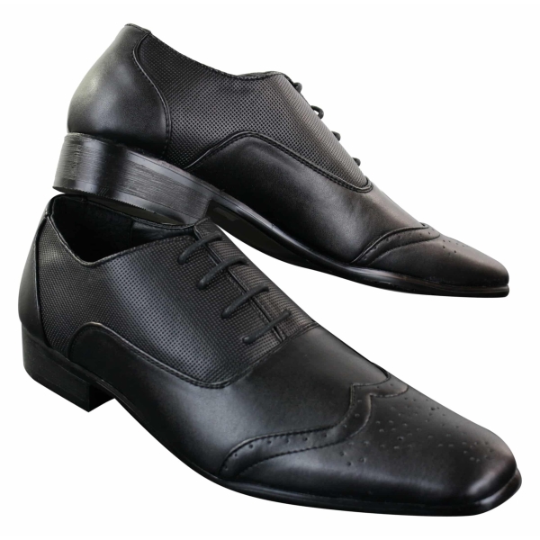 Gio Gino 907001 Mens Black Smart Formal PU Leather Laced Brogues Shoes Gatsby Italian Classic