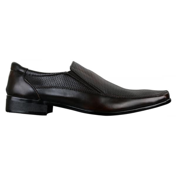 Mens Brown Black Formal Smart Slip On Shoes Textured PU Leather Italian Design