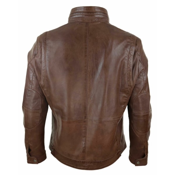 Real Leather Mens High Collar Jacket - Brown