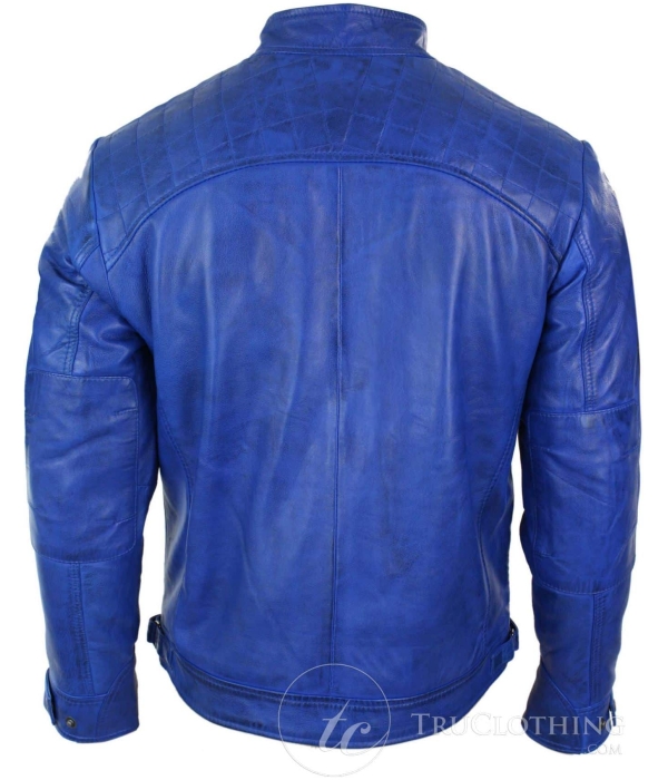 Aviatrix Real Leather Mens Retro Style Zipped Biker Jacket Soft Black Casual-Blue