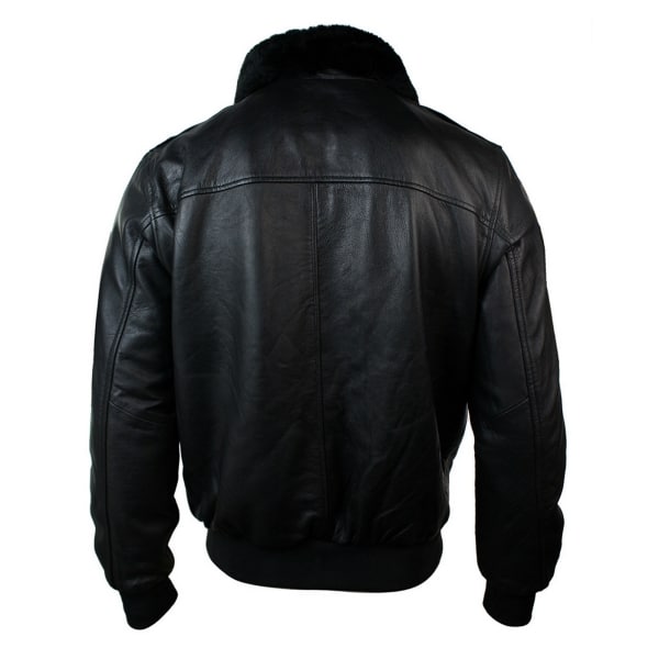 Mens Real Fur Collar Leather Bomber Pilot Flying Jacket Black Brown-Black