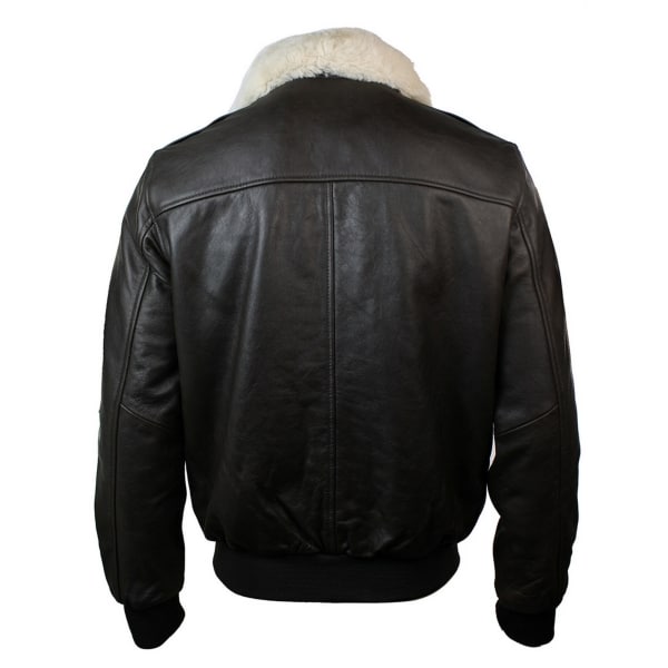 Mens Real Fur Collar Leather Bomber Pilot Flying Jacket Black Brown-Brown