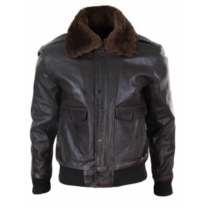 Mens Brown Leather Bomber Jacket