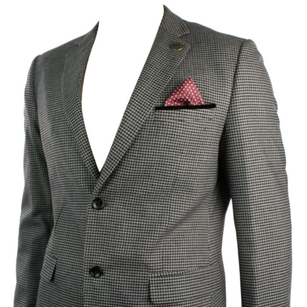 Mens Tweed Vintage Retro Brown Checked Blazer Elbow Patch Black Trim Tailored