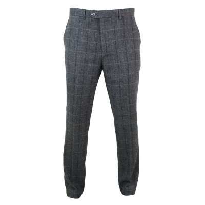 Mens Herringbone Tweed Check Trousers - Cavani Albert - Charcoal